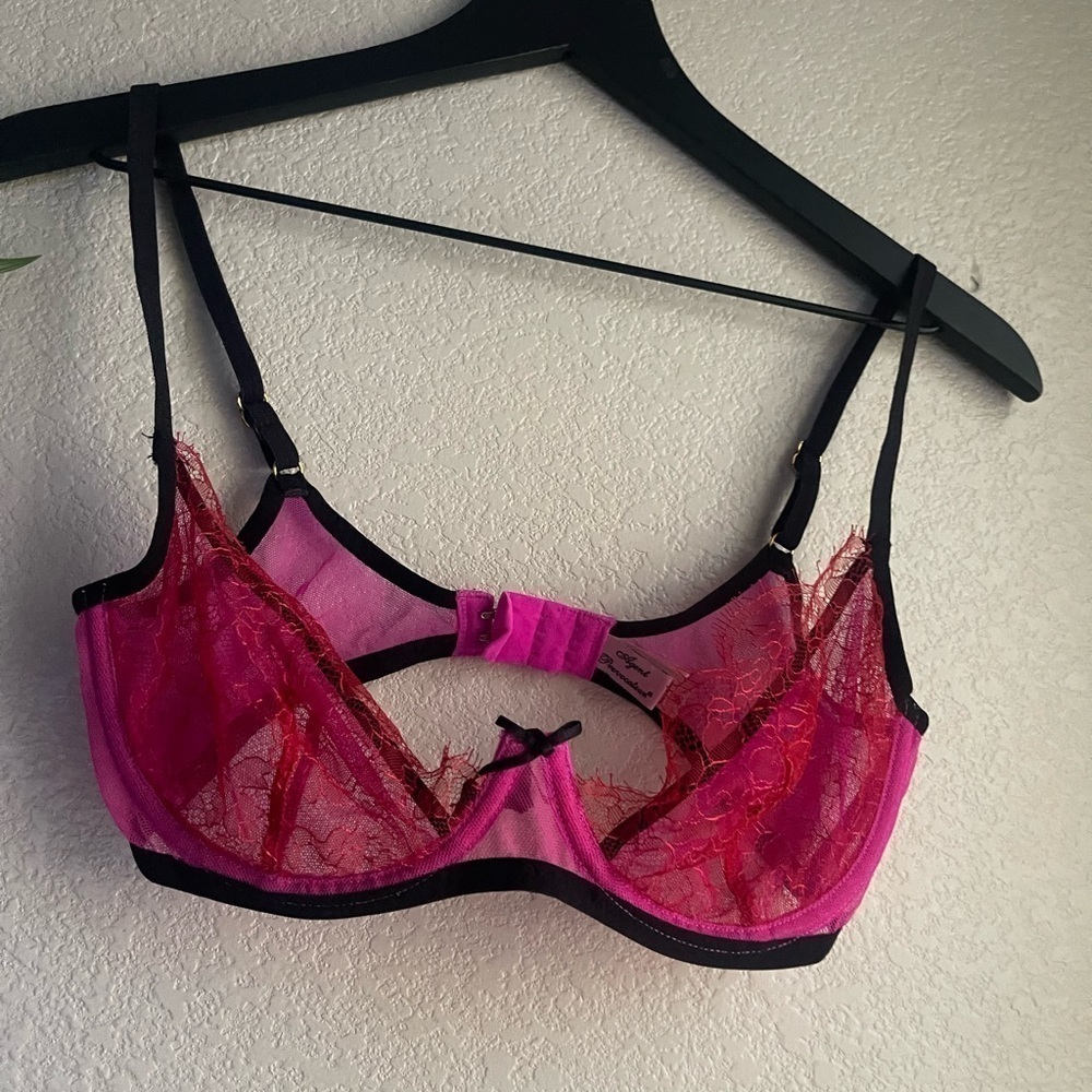 Agent provocateur megan pink red lace demi bra ( bra only )